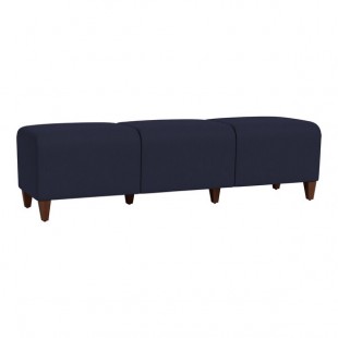 Lesro Ravenna Open House Navy Fabric 3-Seat Bench with Walnut Wood Legs