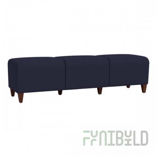 Lesro Ravenna Open House Navy Fabric 3-Seat Bench with Walnut Wood Legs