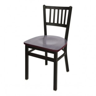 BFM Seating Troy Sand Black Metal Side Chair with Mahogany Seat BFM Seating Troy Sand Black Metal Side Chair with Mahogany Seat