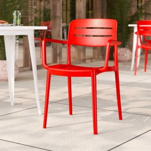 Lancaster Table & Seating Alto Buoy Red Slat Back Resin Arm Chair Lancaster Table & Seating Alto Buoy Red Slat Back Resin Arm Chair
