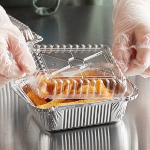 Choice 1 lb. Oblong Foil Take-Out Container with Dome Lid - 100/Pack Choice 1 lb. Oblong Foil Take-Out Container with Dome Lid - 100/Pack