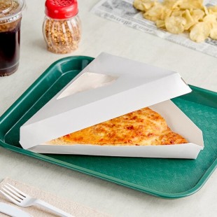 Choice White Plain Clay-Coated Clamshell Pizza Slice Box with Window - 400/Case Choice White Plain Clay-Coated Clamshell Pizza Slice Box with Window - 400/Case