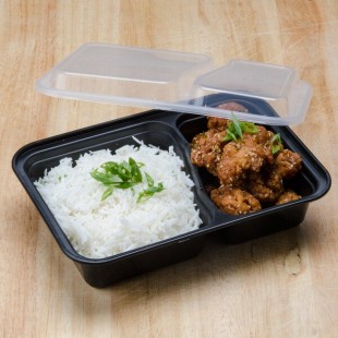 Pactiv Newspring NC8288B Black 30 oz. VERSAtainer 2 Compartment Rectangular Microwavable Container with Lid - 150/Case Pactiv Newspring NC8288B Black 30 oz. VERSAtainer 2 Compartment Rectangular Microwavable Container with Lid - 150/Case