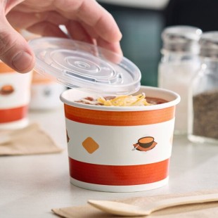 Choice 12 oz. Double Poly-Coated Paper Soup / Hot Food Cup with Vented Plastic Lid - 250/Case Choice 12 oz. Double Poly-Coated Paper Soup / Hot Food Cup with Vented Plastic Lid - 250/Case