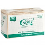 EcoChoice 1-Ply Natural Kraft Beverage / Cocktail Napkin - 4,000/Case