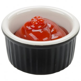 Tuxton B4X-0252 2.5 oz. Black / Eggshell Fluted China Ramekin - 48/Case