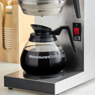 WebstaurantStore Logo 64 oz. Glass Coffee Decanter with Black Handle by Avantco Equipment