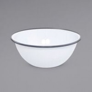 Crow Canyon Home V18BLA Vintage 2 Qt. White Round Enamelware Bowl with Black Rolled Rim