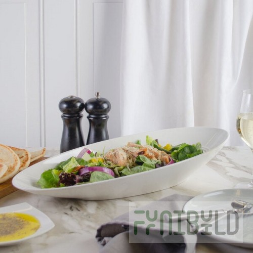 Bon Chef 1100014P Slanted Oval 26 oz. White Porcelain Bowl - 6/Pack