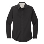 Port Authority L608 Women's Customizable Black / Light Stone Long Sleeve Wrinkle-Resistant Easy-Care Dress Shirt - S