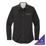 Port Authority L608 Women's Customizable Black / Light Stone Long Sleeve Wrinkle-Resistant Easy-Care Dress Shirt - S