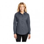 Port Authority L608 Women's Customizable Black / Light Stone Long Sleeve Wrinkle-Resistant Easy-Care Dress Shirt - S