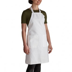 Intedge White Adjustable Poly-Cotton Bib Apron with 2 Pockets - 32 Intedge White Adjustable Poly-Cotton Bib Apron with 2 Pockets - 32