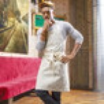 Uncommon Chef 3115 Sand Beige Customizable 100% Cotton Canvas Vibe Bib Apron with Natural Webbing and 3 Pockets - 34