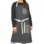 Uncommon Chef 3115 Sand Beige Customizable 100% Cotton Canvas Vibe Bib Apron with Natural Webbing and 3 Pockets - 34