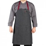 Uncommon Chef 3115 Sand Beige Customizable 100% Cotton Canvas Vibe Bib Apron with Natural Webbing and 3 Pockets - 34