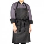 Uncommon Chef 3115 Sand Beige Customizable 100% Cotton Canvas Vibe Bib Apron with Natural Webbing and 3 Pockets - 34