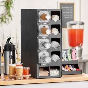 KleanTake by ServSense Black Countertop Cup Dispenser / Lid Organizer - 10 Slot KleanTake by ServSense Black Countertop Cup Dispenser / Lid Organizer - 10 Slot