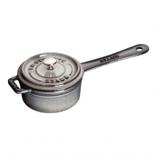 Staub 8 oz. Graphite Gray Mini Enameled Cast Iron Sauce Pan with Lid 1004091 Staub 8 oz. Graphite Gray Mini Enameled Cast Iron Sauce Pan with Lid 1004091