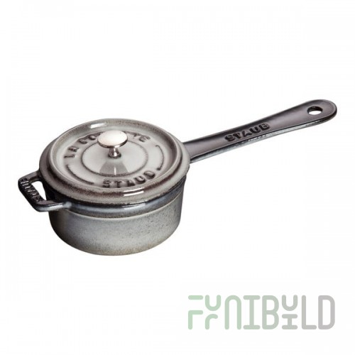 Staub 8 oz. Graphite Gray Mini Enameled Cast Iron Sauce Pan with Lid 1004091