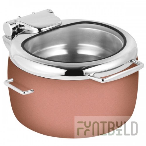 Eastern Tabletop 39811GCP Jazz Rock 11 Qt. Copper Coated Stainless Steel Induction Soup Marmite with Hinged Glass Lid