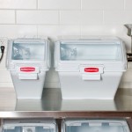 Rubbermaid® FG9G5700WHT ProSave 6.3 Gallon / 100 Cup White Shelf Ingredient Storage Bin with Sliding Lid & Scoop Rubbermaid® FG9G5700WHT ProSave 6.3 Gallon / 100 Cup White Shelf Ingredient Storage Bin with Sliding Lid & Scoop