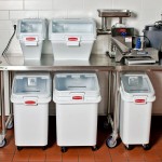 Rubbermaid® FG9G5700WHT ProSave 6.3 Gallon / 100 Cup White Shelf Ingredient Storage Bin with Sliding Lid & Scoop Rubbermaid® FG9G5700WHT ProSave 6.3 Gallon / 100 Cup White Shelf Ingredient Storage Bin with Sliding Lid & Scoop