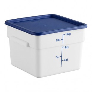 Choice 12 Qt. White Square Polypropylene Food Storage Container with Blue Lid