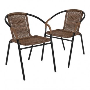 Flash Furniture Lila Medium Brown Rattan Stackable Arm Chair - 2/Set Flash Furniture Lila Medium Brown Rattan Stackable Arm Chair - 2/Set