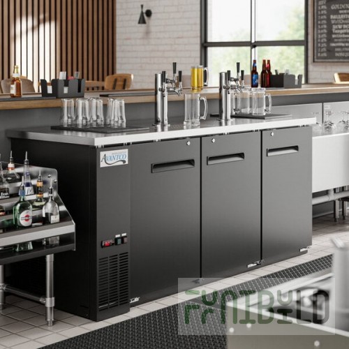 Avantco Black Kegerator / Beer Dispenser with 2 Triple Tap Towers - (3) 1/2 Keg Capacity