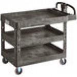 Lavex Large Black 3-Shelf Utility Cart with Ergonomic Handle and Built-In Tool Compartments - 43 1/8