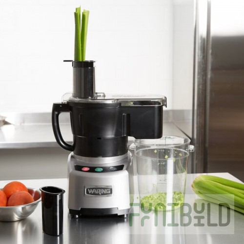 Waring WFP16SCD Dice Combination Food Processor with 4 Qt. Clear Bowl, Continuous Feed Attachment, and 3 Discs - 2 hp