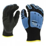 Cordova OGRE CRX-2 18 Gauge Blue CRX Fiber Touchscreen Food-Safe Gloves with Black Sandy Nitrile Palm Coating and TPR Protectors - Large