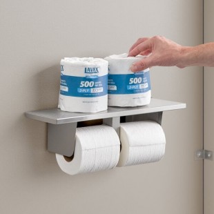 Lavex Two-Roll Stainless Steel Toilet Tissue Dispenser with Utility Shelf Lavex Two-Roll Stainless Steel Toilet Tissue Dispenser with Utility Shelf