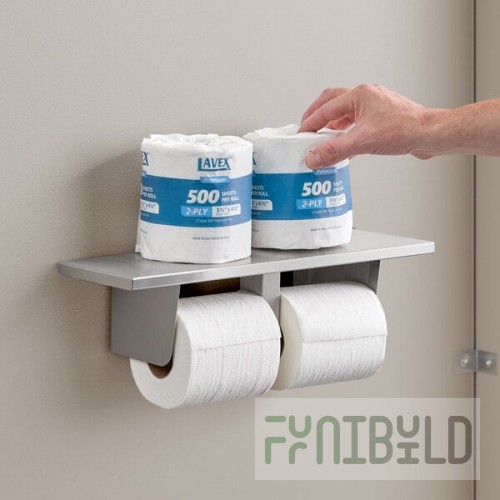 Lavex Two-Roll Stainless Steel Toilet Tissue Dispenser with Utility Shelf