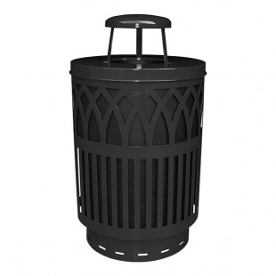 Witt Industries COV40P-RC-BK Covington 40 Gallon Black Steel Round Outdoor Decorative Trash Can with Rain Cap Lid Witt Industries COV40P-RC-BK Covington 40 Gallon Black Steel Round Outdoor Decorative Trash Can with Rain Cap Lid
