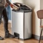 Rubbermaid® 1901999 Slim Jim Stainless Steel Black Accent Front Step-On Rectangular Trash Can with Single Rigid Plastic Liner - 96 Qt. / 24 Gallon Rubbermaid® 1901999 Slim Jim Stainless Steel Black Accent Front Step-On Rectangular Trash Can with Single Rigid Plastic Liner - 96 Qt. / 24 Gallon