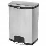 Rubbermaid® 1901999 Slim Jim Stainless Steel Black Accent Front Step-On Rectangular Trash Can with Single Rigid Plastic Liner - 96 Qt. / 24 Gallon Rubbermaid® 1901999 Slim Jim Stainless Steel Black Accent Front Step-On Rectangular Trash Can with Single Rigid Plastic Liner - 96 Qt. / 24 Gallon