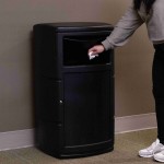 Commercial Zone 775101 PolyTec 25 Gallon Black Square Side Entry Trash Can with Dual-Flipper Dome Lid