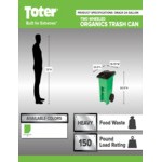 Toter ONA24-10456 Organics 24 Gallon Lime Green Rectangular Rotational Molded Rollout Cart with Lid Toter ONA24-10456 Organics 24 Gallon Lime Green Rectangular Rotational Molded Rollout Cart with Lid