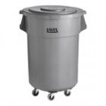 Lavex 55 Gallon Green Round Commercial Trash Can with Lid and Dolly