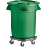Lavex 55 Gallon Green Round Commercial Trash Can with Lid and Dolly