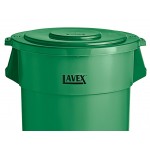 Lavex 55 Gallon Green Round Commercial Trash Can with Lid and Dolly