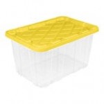 Sterilite 27 Gallon Black Industrial Storage Tote with Yellow Lily Lid 50659Y06 - 6/Case Sterilite 27 Gallon Black Industrial Storage Tote with Yellow Lily Lid 50659Y06 - 6/Case