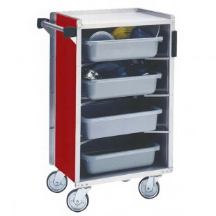 Lakeside 890RD Medium-Duty Stainless Steel Enclosed Bussing Cart with Ledge Rods and Red Finish - 17 5/8 Lakeside 890RD Medium-Duty Stainless Steel Enclosed Bussing Cart with Ledge Rods and Red Finish - 17 5/8