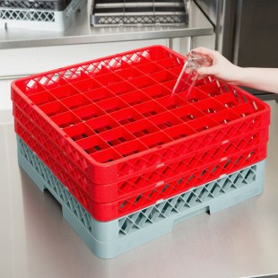 Noble Warewashing 49-Compartment Gray Full-Size Glass Rack with 3 Red Extenders Noble Warewashing 49-Compartment Gray Full-Size Glass Rack with 3 Red Extenders