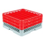 Noble Warewashing 49-Compartment Gray Full-Size Glass Rack with 3 Red Extenders