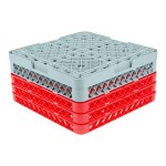 Noble Warewashing 49-Compartment Gray Full-Size Glass Rack with 3 Red Extenders