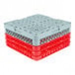 Noble Warewashing 49-Compartment Gray Full-Size Glass Rack with 3 Red Extenders