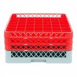 Noble Warewashing 49-Compartment Gray Full-Size Glass Rack with 3 Red Extenders